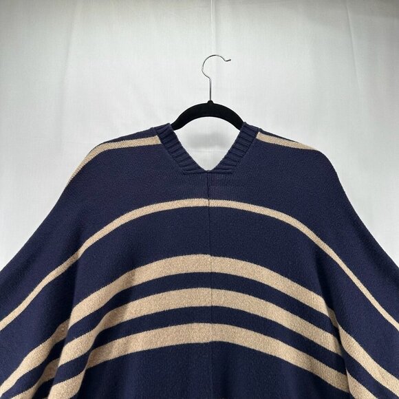GAP Sweater Womens OS Striped Poncho Wool Camel Hair Cardigan Open Front Blue - Picture 6 of 10